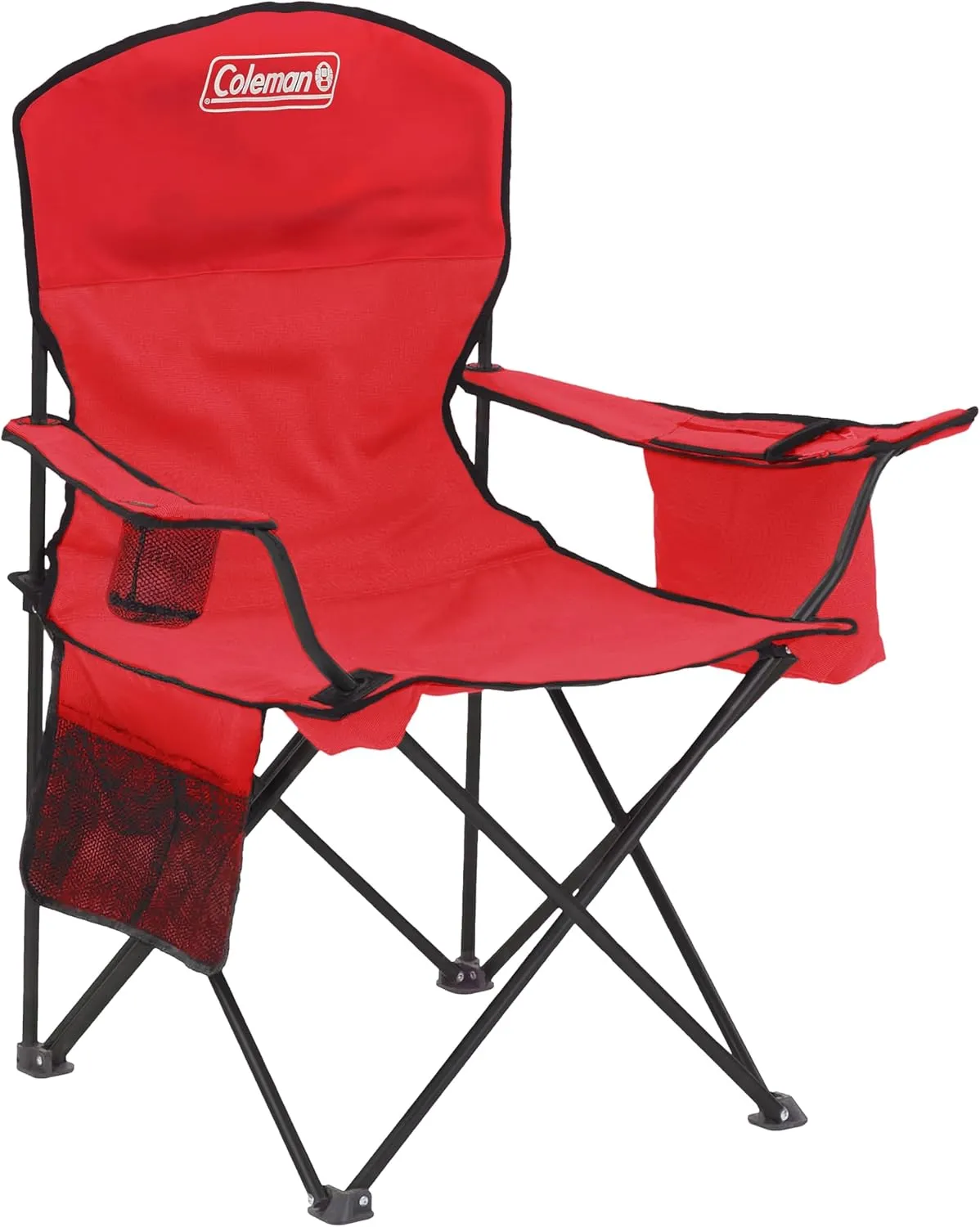 Coleman Portable Camping Chair with 4-Can Cooler, Cushioned Seat & Back with Side Pockets & Cup Holder, Carry Bag Included