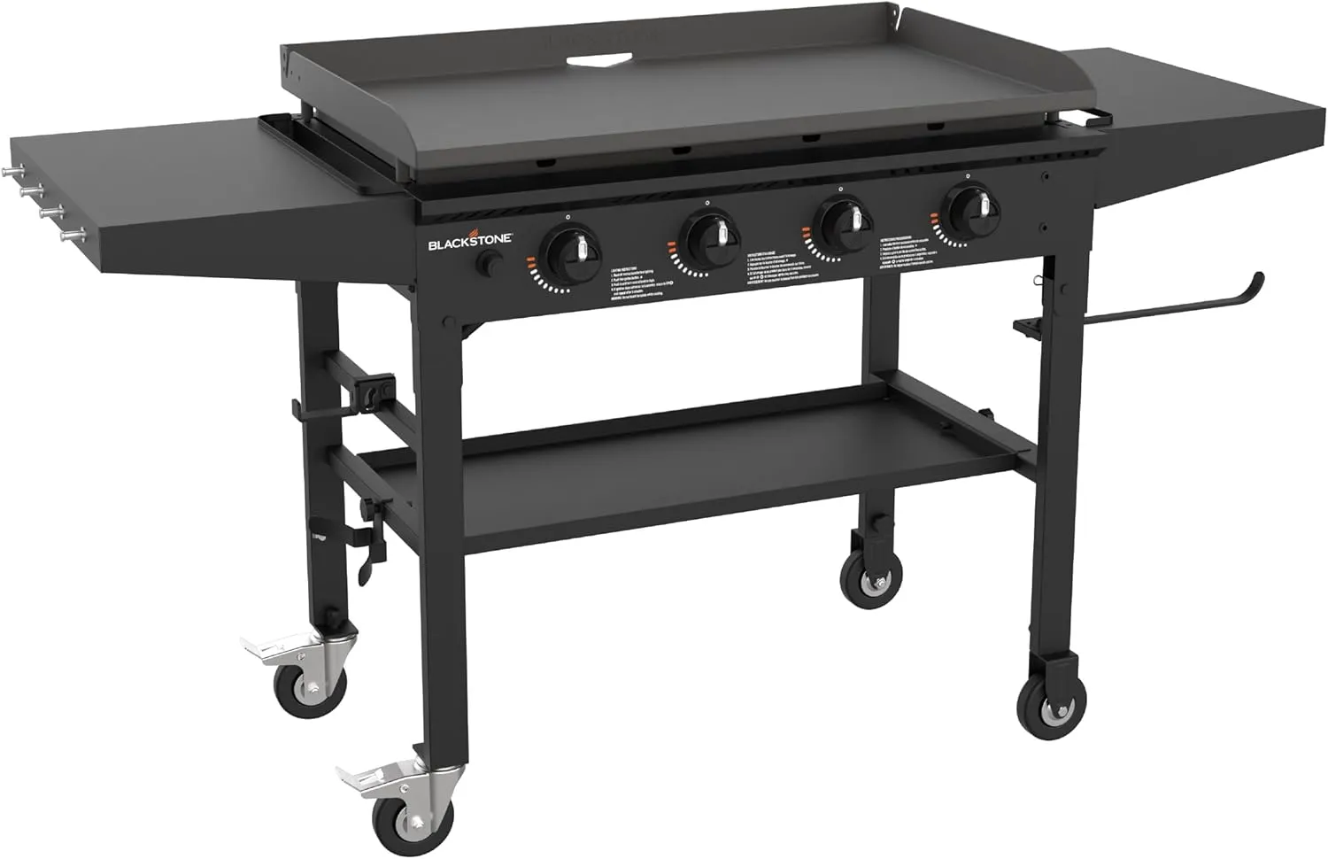 Blackstone 36 Inch 4 Burner 60,000 BTU Portable Steel Griddle Cooking Station with Foldable Legs, Grease Pan, and Storag