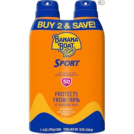 Banana Boat Sport Ultra SPF 50 Sunscreen Spray, Water Resistant, Oxybenzone Free, 6oz Twin Pack