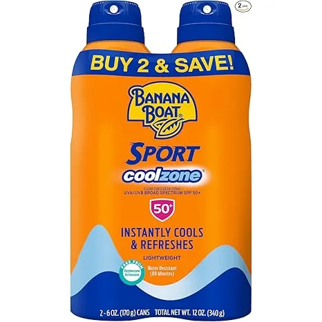 Banana Boat Sport Cool Zone SPF 50 Sunscreen Spray, 6oz Twin Pack, Cooling Sensation