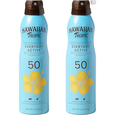 Hawaiian Tropic Everyday Active Spray Sunscreen SPF 50, 6oz Twin Pack, Oxybenzone Free