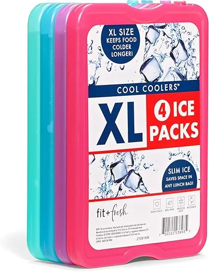 Cool Coolers by Fit & Fresh 4 Pack XL Slim Ice Packs