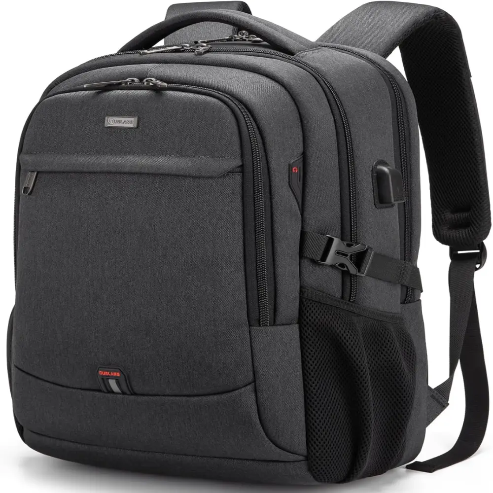 DUSLANG 17 Inch Laptop Backpack for Travel Water Resistant College Backpack for Men/Women Laptop Bag with USB Charging Port, Black