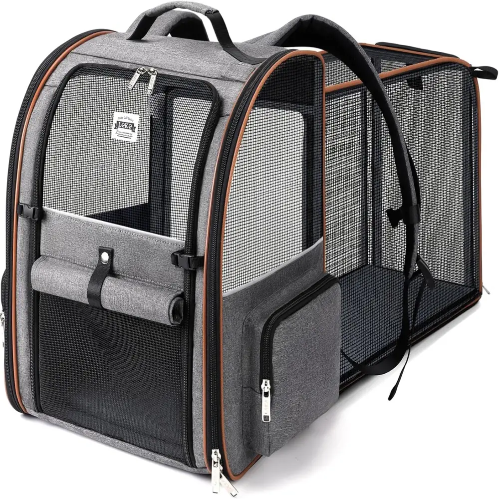 Cat Carrier Backpack, Expandable Pet Carrier with Sun Shade and Full Front Opening, Breathable Mesh Backpack for Small and Medium Dogs up to 18 Lb, Foldable