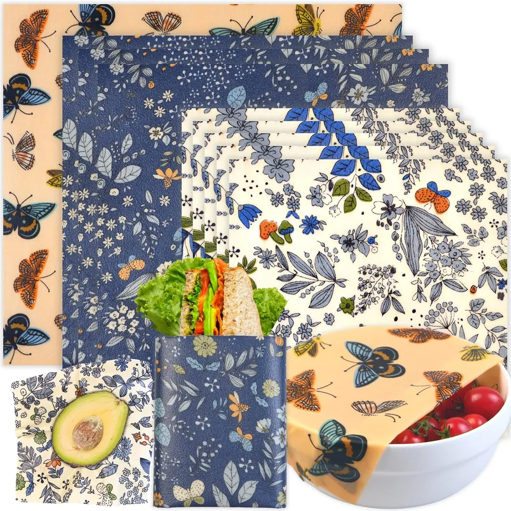 Reusable Beeswax Wrap 9 Pack - Eco-Friendly Beeswax Food Wraps, Organic Zero Waste Reusable Plastic-Free