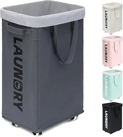 Goodpick Laundry Basket with Wheels 75L