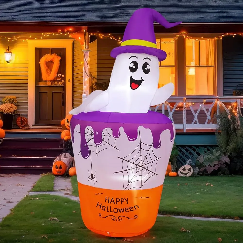 GOOSH 5.5 FT Halloween Inflatable Ghost with Barrel