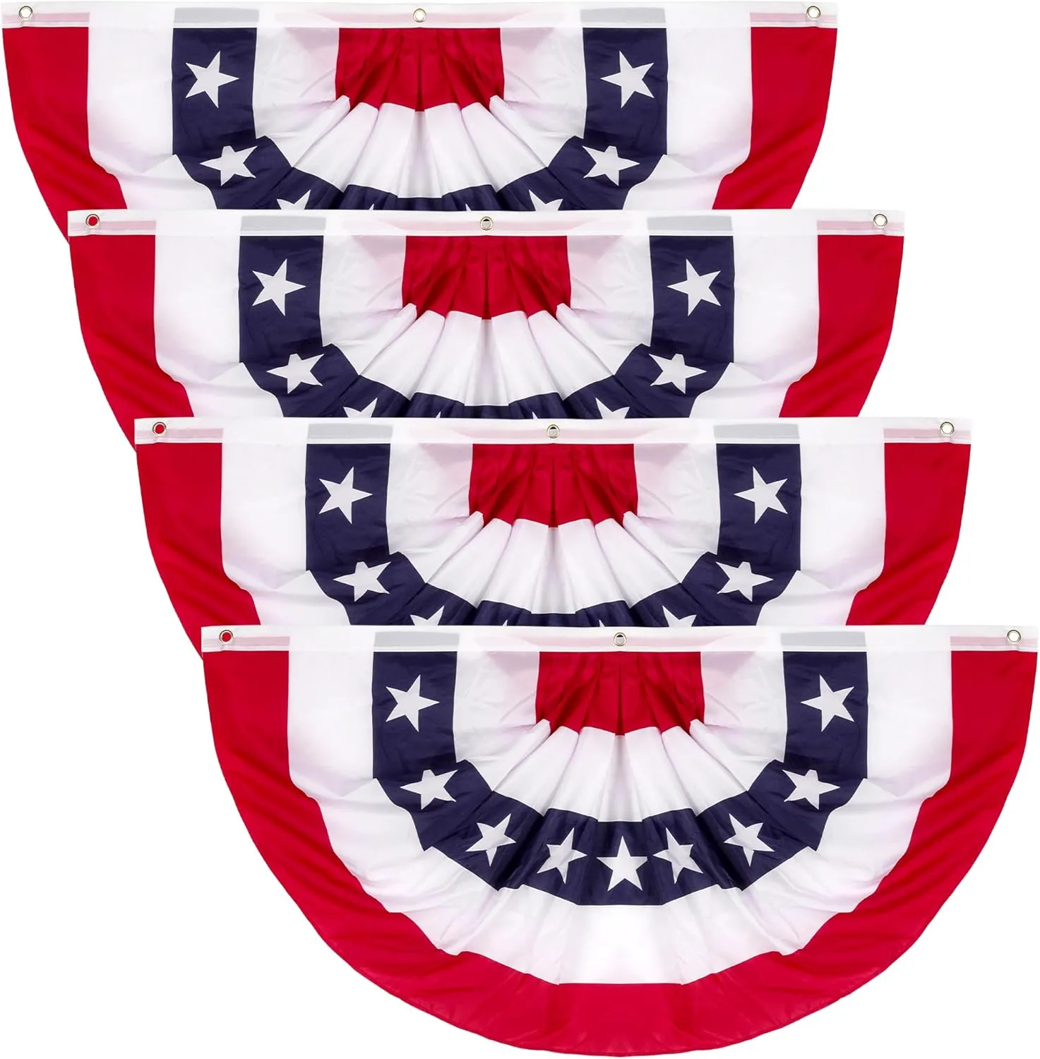 2x4ft 4th of July Decorations Outdoor, 4pcs Patriotic Bunting Flag, Red White Blue Pleated Fan Flag for 250th Anniversary