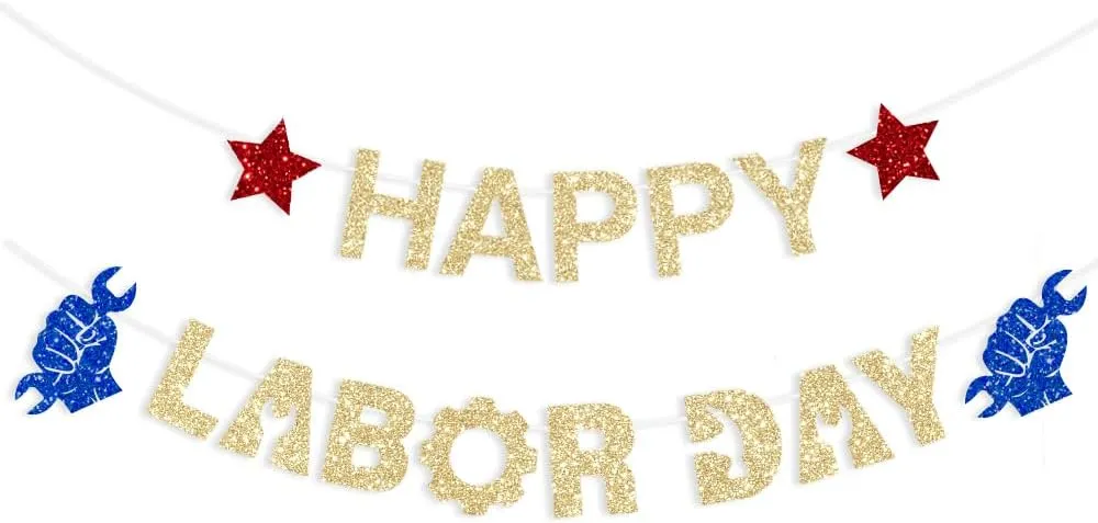 Happy Labor Day Decoration Banner Glitter Gold USA Patriotic for Home School Office Party Supplies American Holiday Patriotic Independence Day