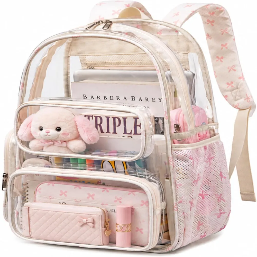 BTOOP Clear Backpack Heavy Duty Transparent Backpack 17" See Through Bookbag for College