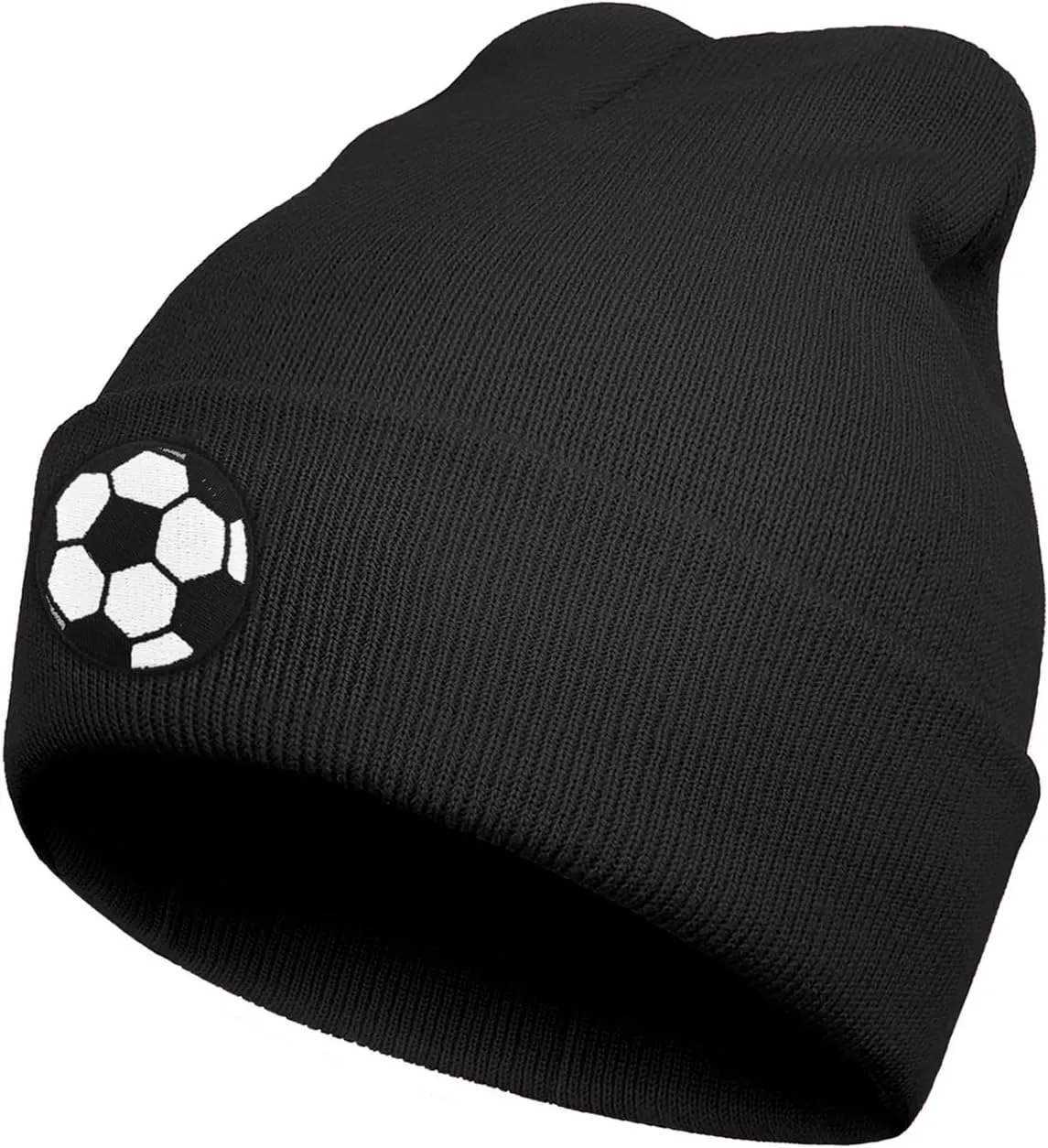 Cool Pattern Beanie — Embroidered Wool Knit Soccer Ball Pattern Hat
