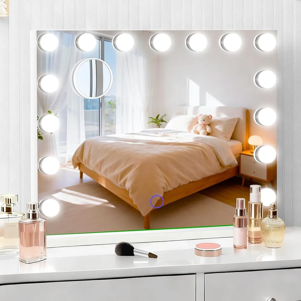 Hollywood Vanity Mirror with Lights, 23" x 18" Lighted Makeup Mirror with 15 LED Bulbs